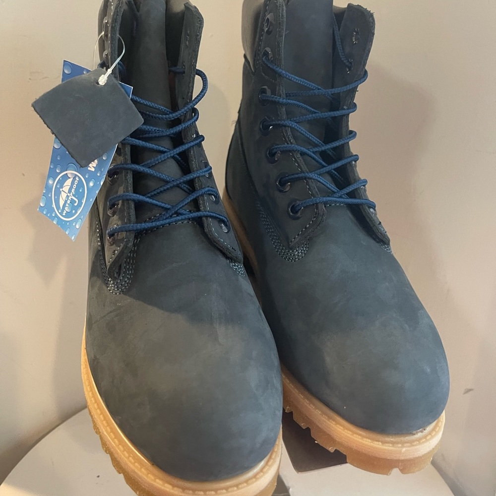 Waterproof Men's 6 Inch Tall Blue Nubuck Leather Boots NEW - Picture 3 of 10